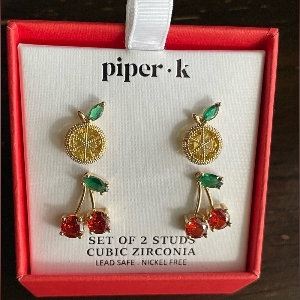 Piper Earrings,Piper Gold and Red Cherry Stud Earrings,Fruit Earrings. - Picture 6 of 9